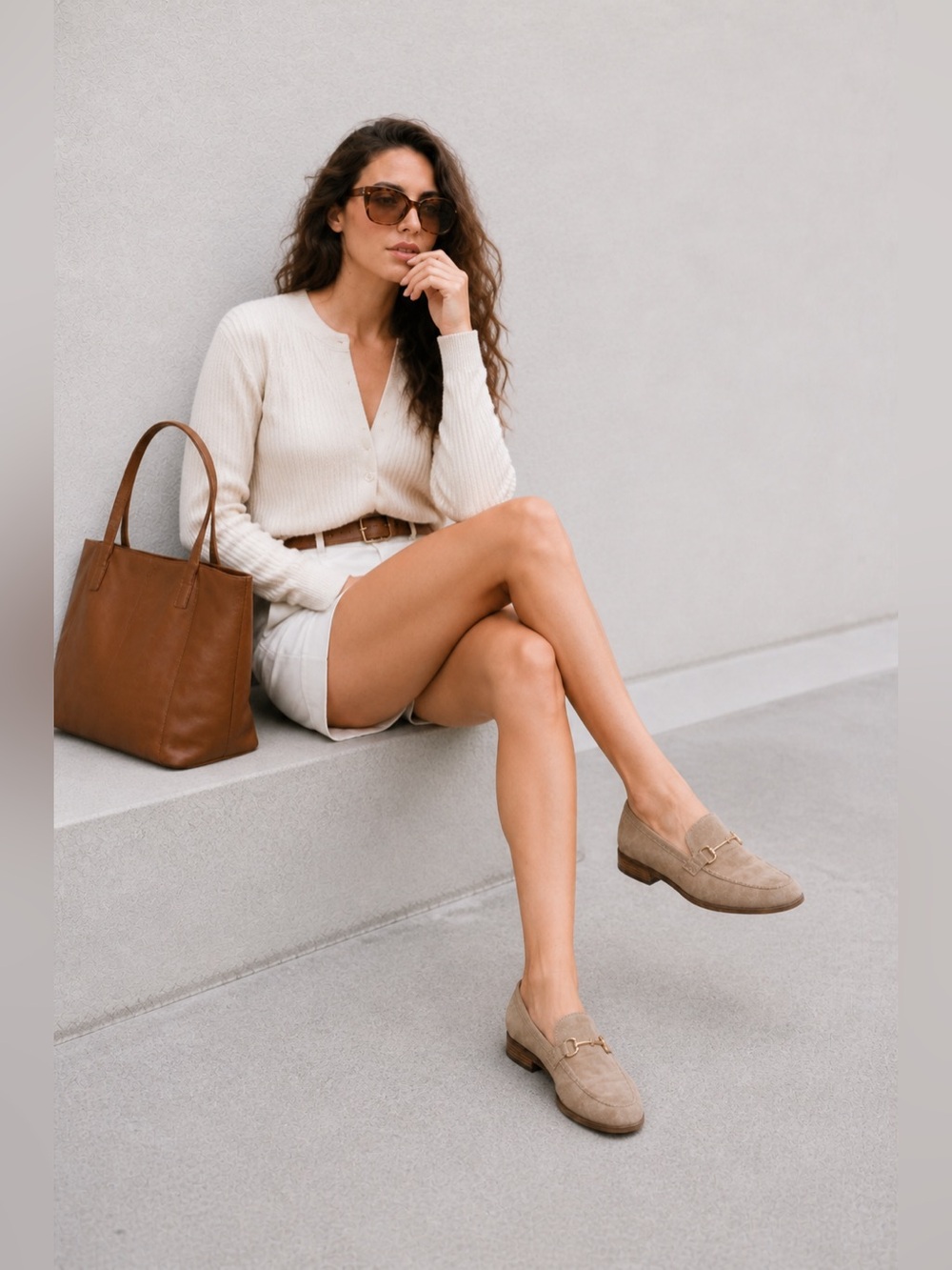 Loafers Slip On Horsebit Accent Rubber Sole Women’s Beige Faux Suede